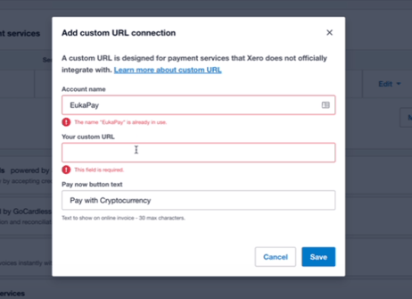 Formulario de URL de pago para completar